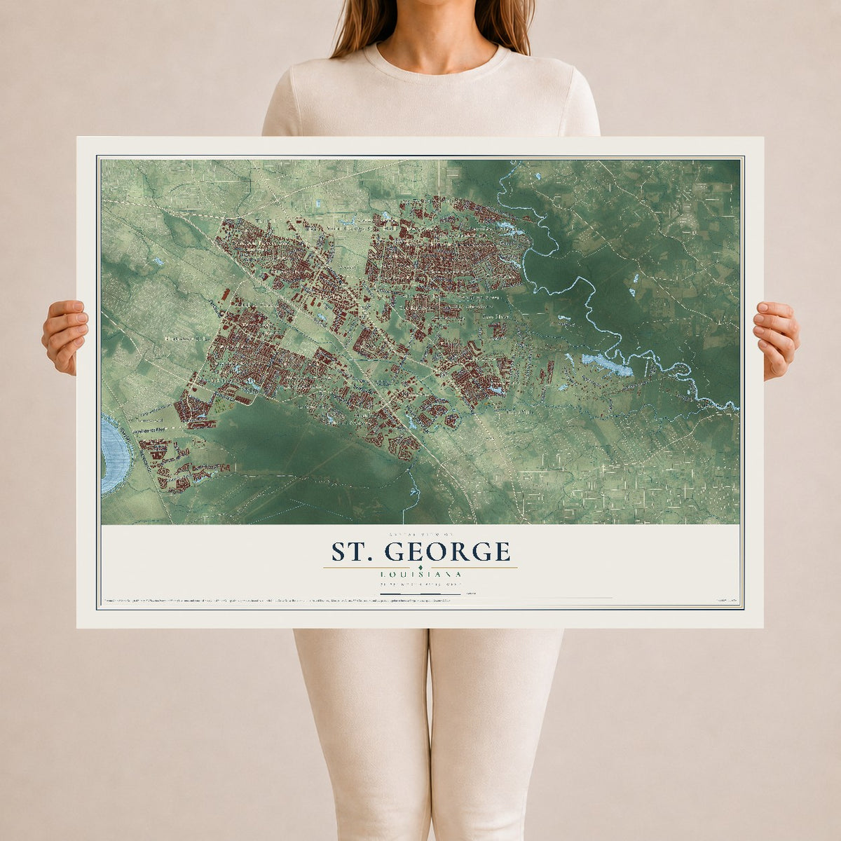 Map of St. George, Louisiana, 24 x 36 inch unframed archival matte print