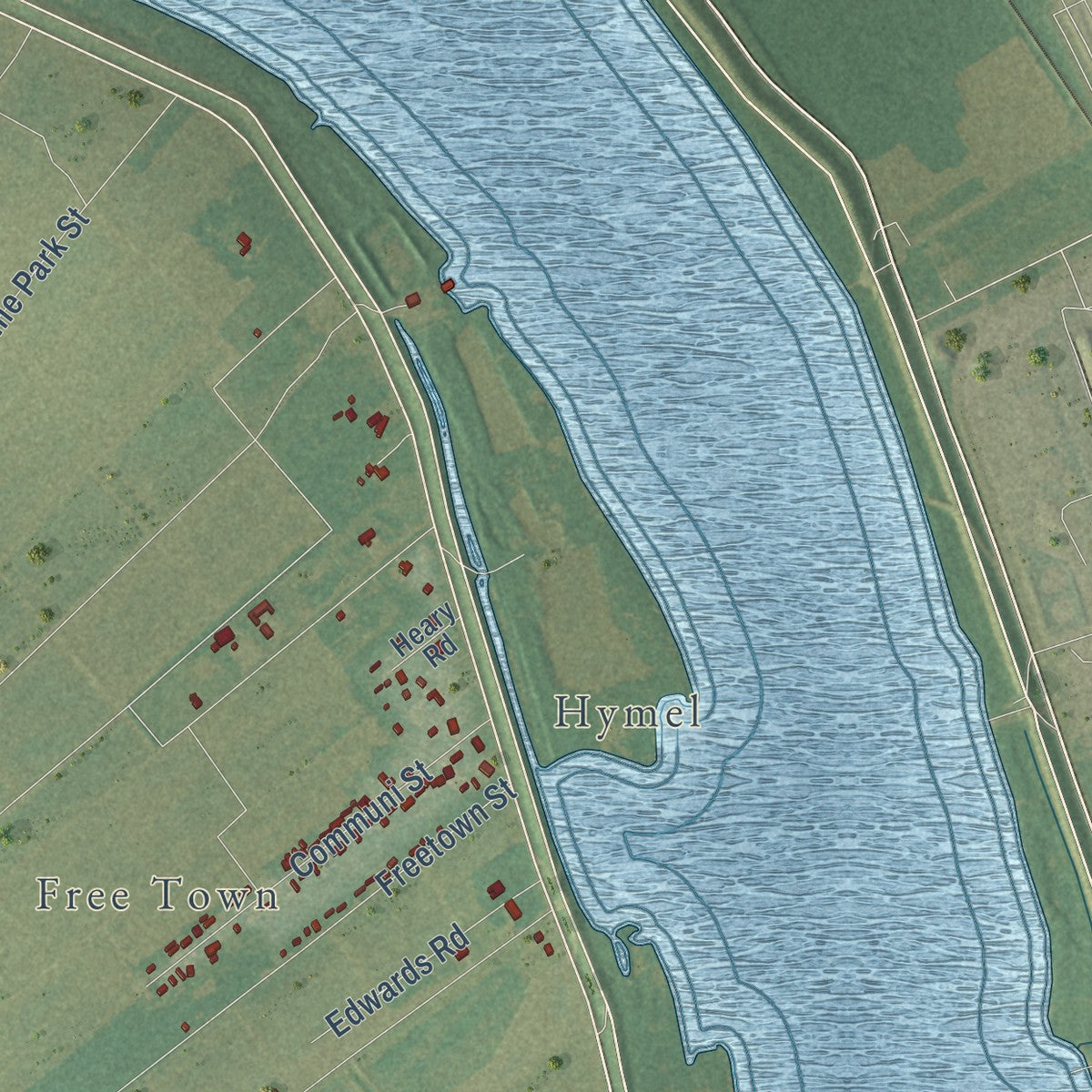 Close-up of the map of St. James, Louisiana print showing street and building detail