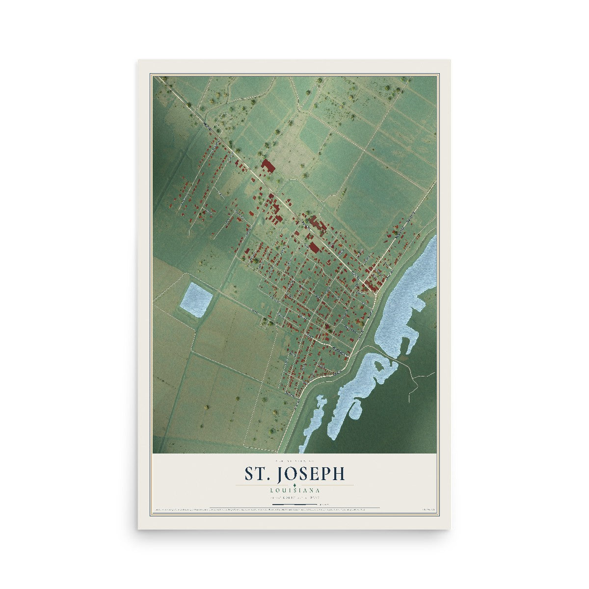 Map of St. Joseph, Louisiana, 12 x 18 inch unframed archival matte print