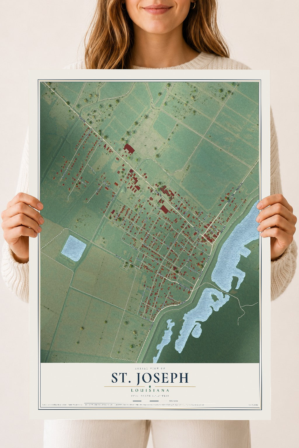 Map of St. Joseph, Louisiana, 18 x 24 inch unframed archival matte print