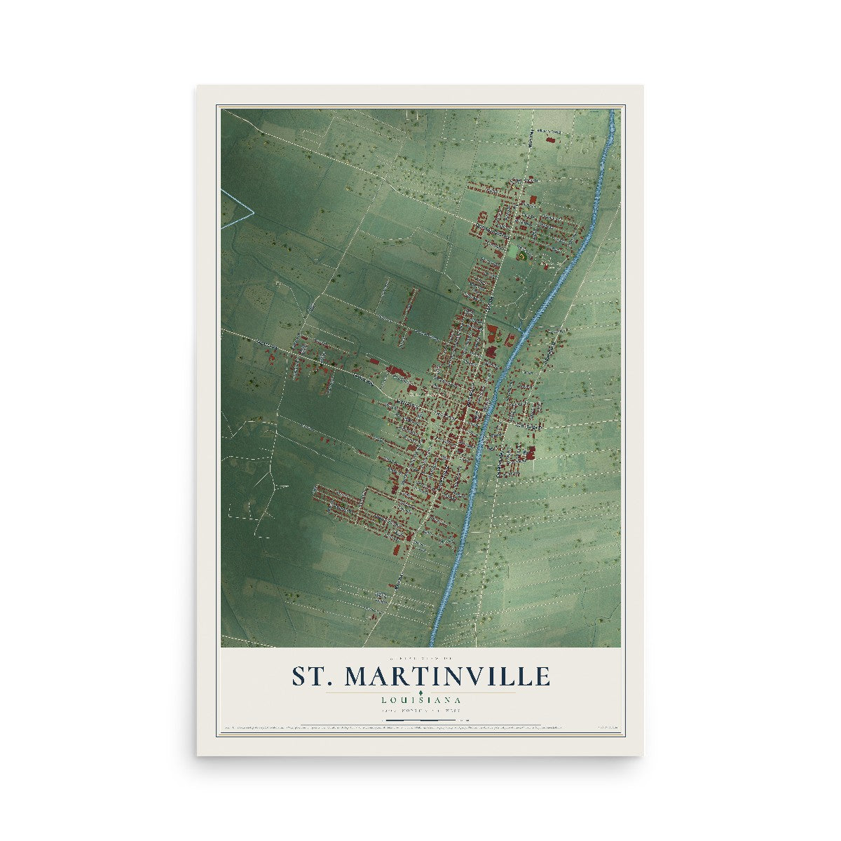 Map of St. Martinville, Louisiana, 12 x 18 inch unframed archival matte print