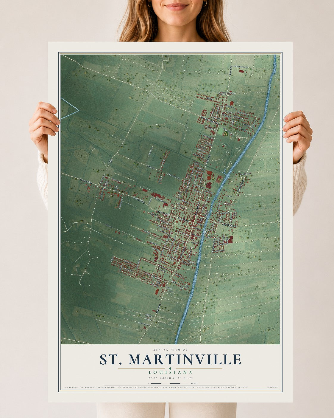 Map of St. Martinville, Louisiana, 24 x 36 inch unframed archival matte print