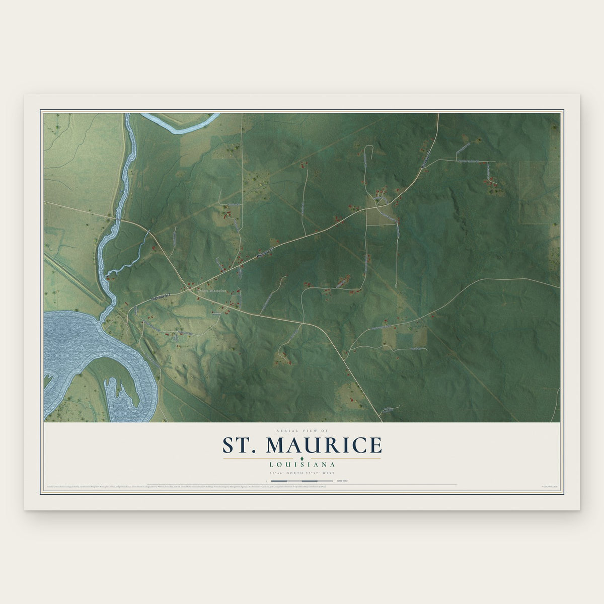 St. Maurice, Louisiana map print, the full design