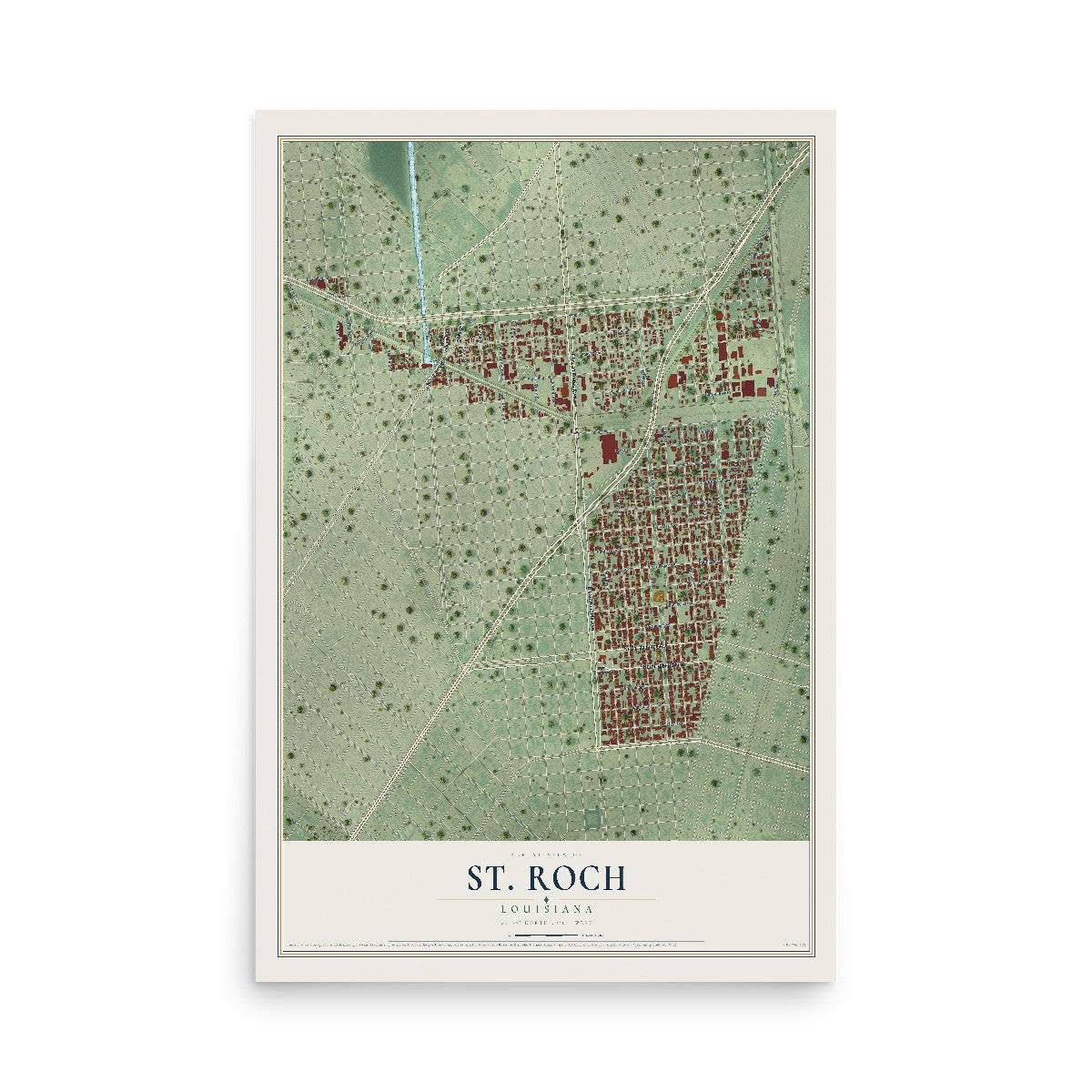 Map of St. Roch, Louisiana, 12 x 18 inch unframed archival matte print