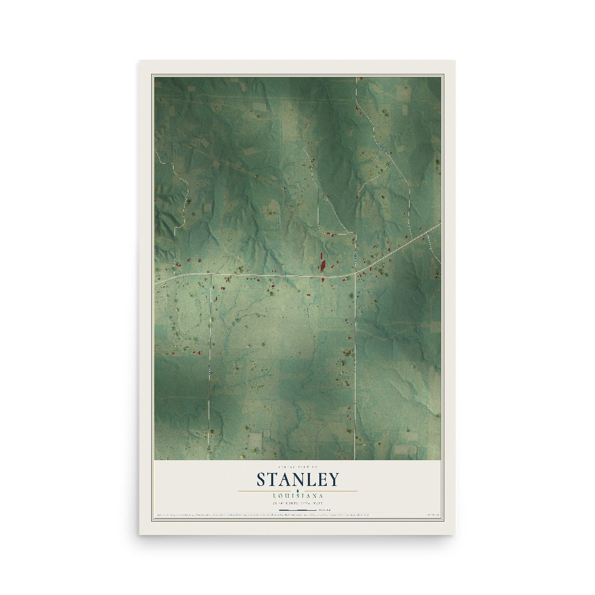 Map of Stanley, Louisiana, 12 x 18 inch unframed archival matte print