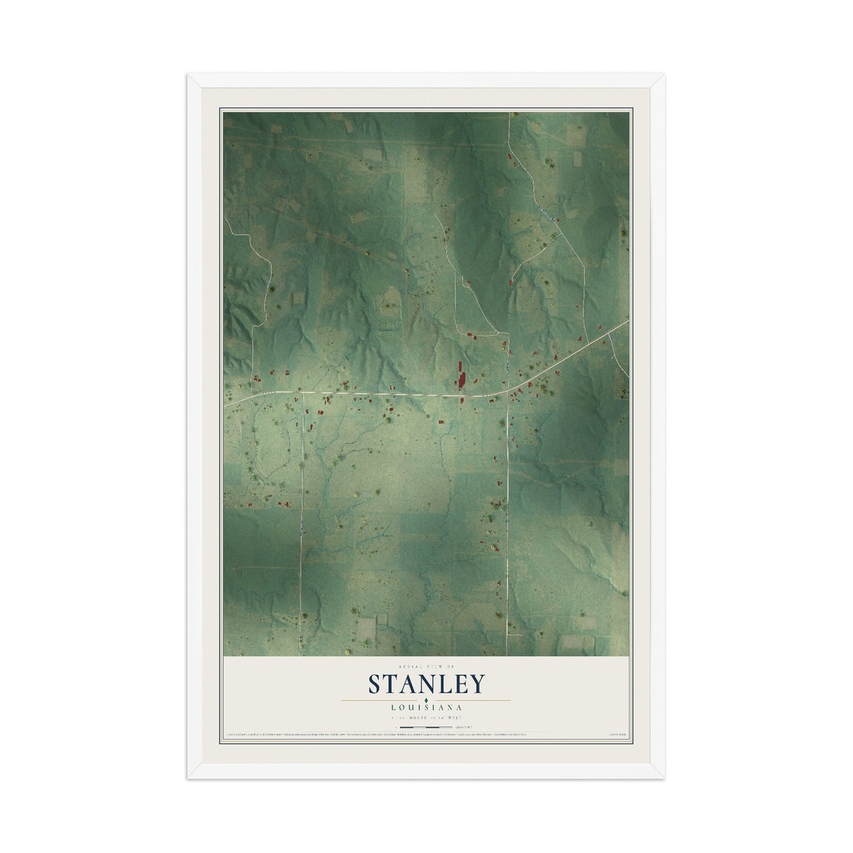 Map of Stanley, Louisiana, 12 x 18 inch print in a white wood frame