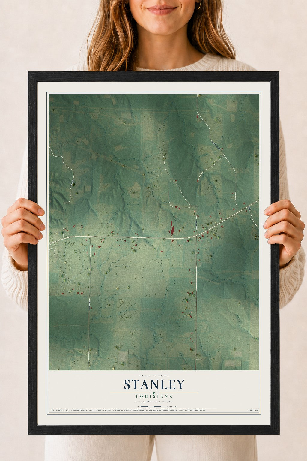 Map of Stanley, Louisiana, 18 x 24 inch print in a black wood frame