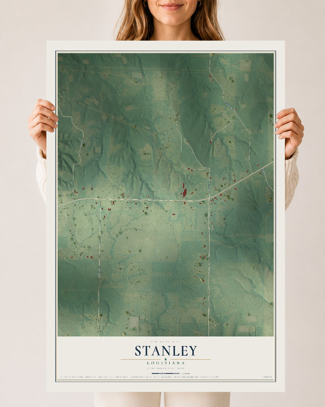 Map of Stanley, Louisiana, 24 x 36 inch unframed archival matte print