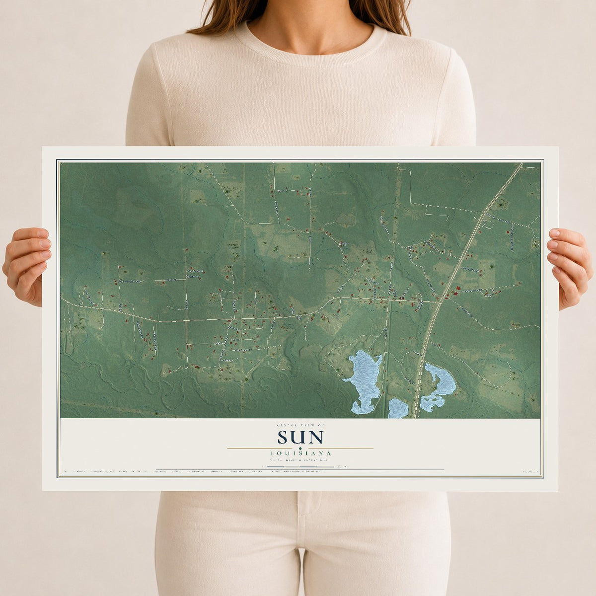 Map of Sun, Louisiana, 12 x 18 inch unframed archival matte print