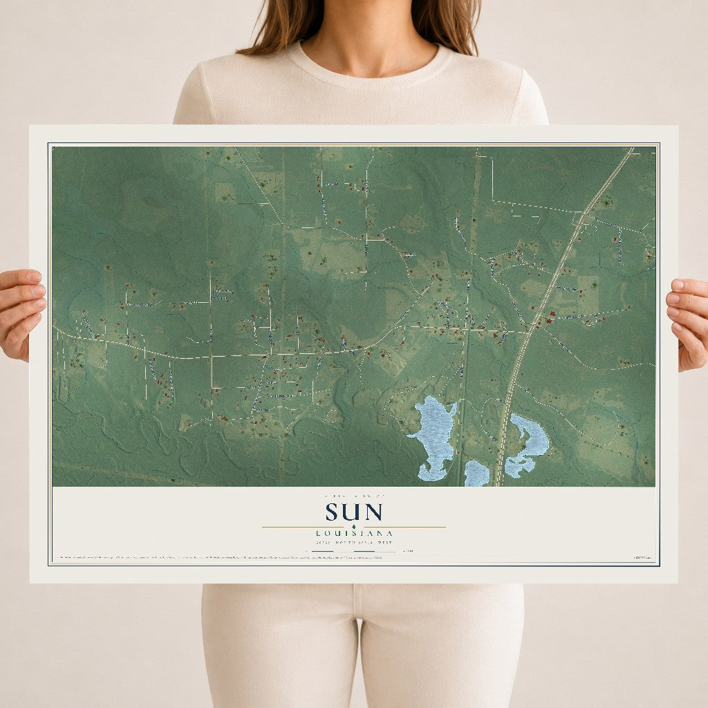 Map of Sun, Louisiana, 18 x 24 inch unframed archival matte print