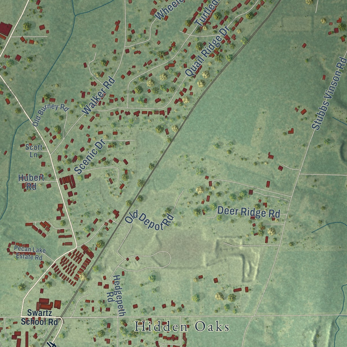 Close-up of the map of Swartz, Louisiana print showing street and building detail