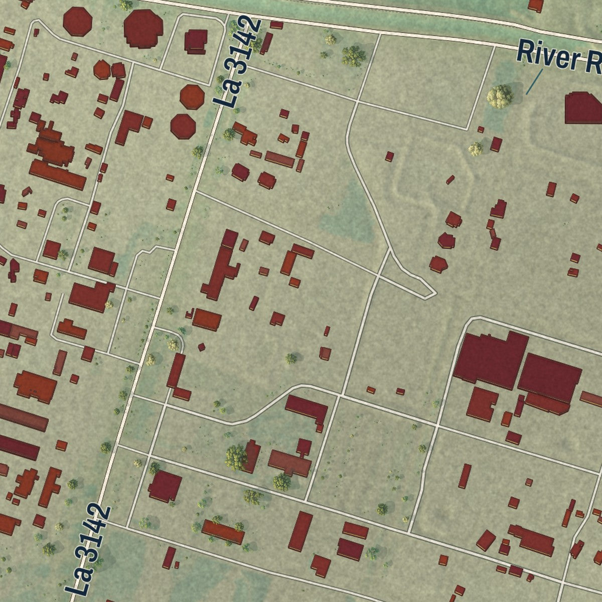 Close-up of the map of Taft, Louisiana print showing street and building detail