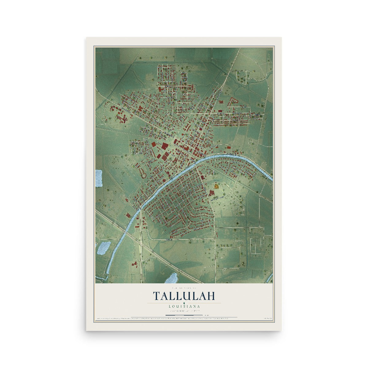 Map of Tallulah, Louisiana, 12 x 18 inch unframed archival matte print