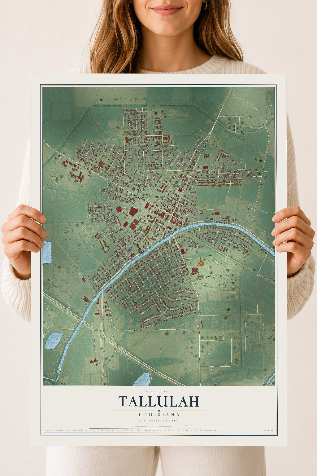 Map of Tallulah, Louisiana, 18 x 24 inch unframed archival matte print