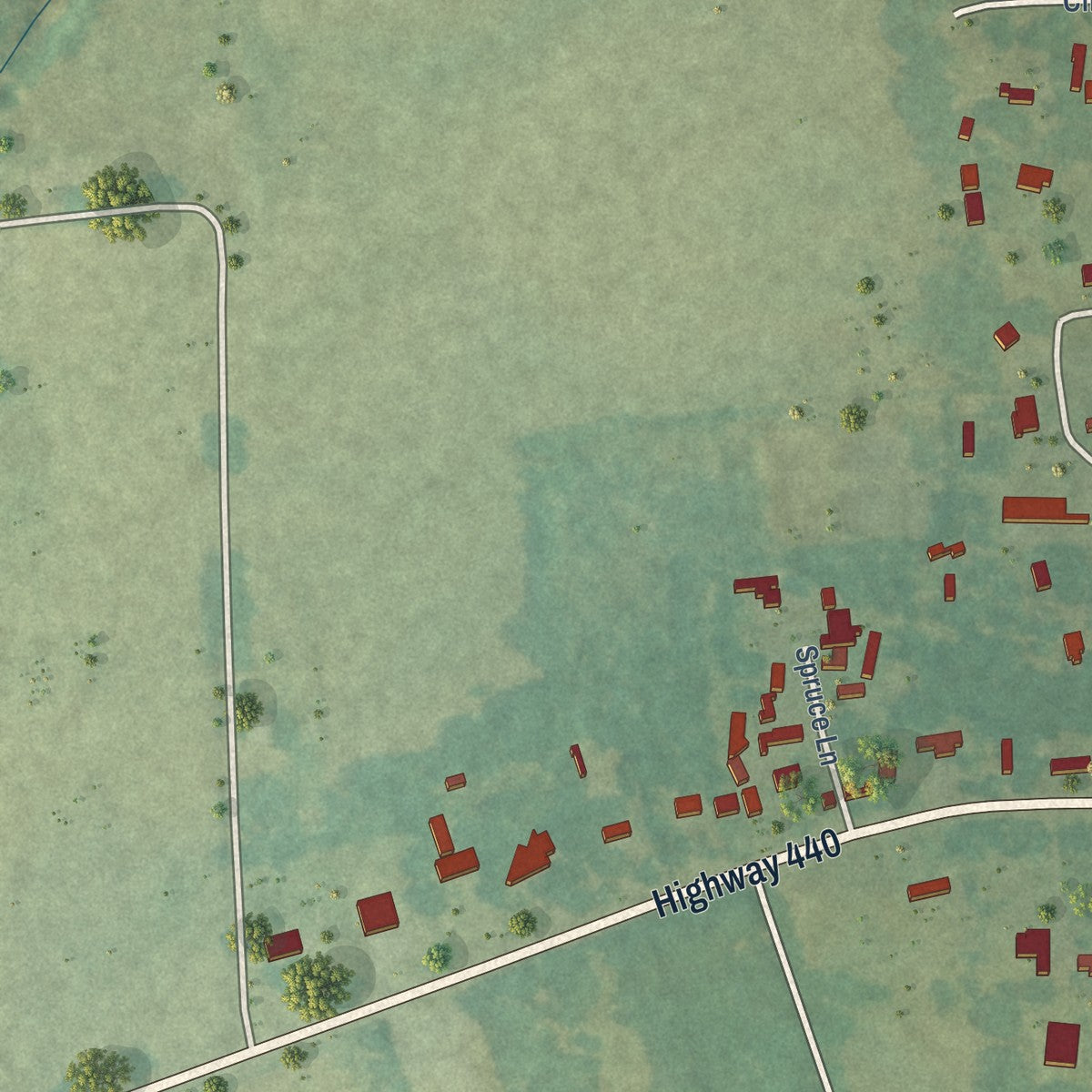 Second close-up of the map of Tangipahoa, Louisiana print showing more streets and buildings