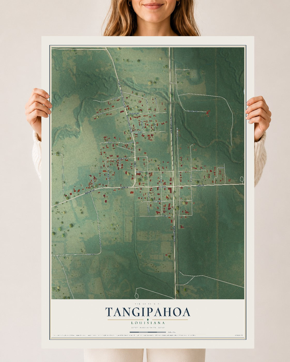 Map of Tangipahoa, Louisiana, 24 x 36 inch unframed archival matte print