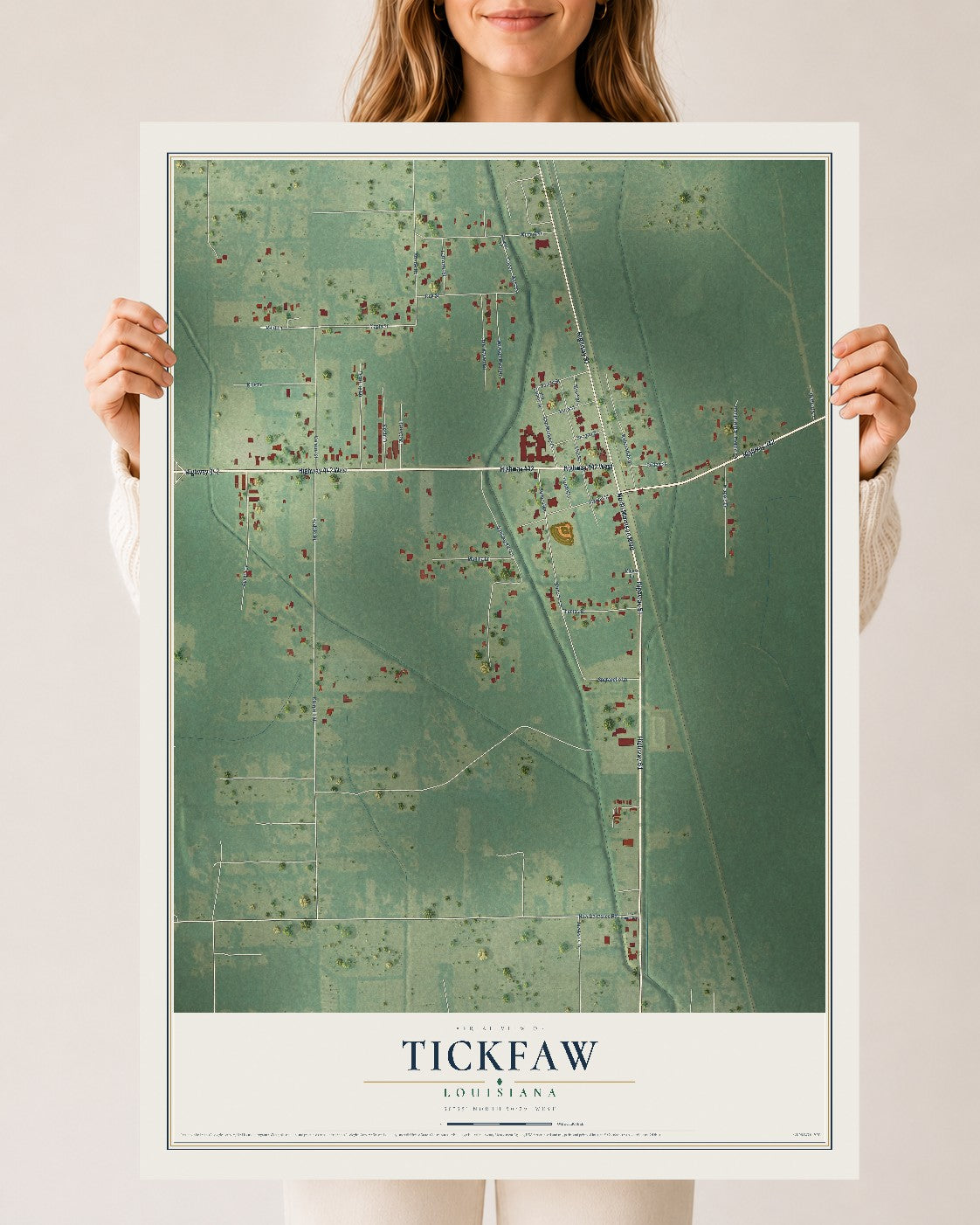Map of Tickfaw, Louisiana, 24 x 36 inch unframed archival matte print