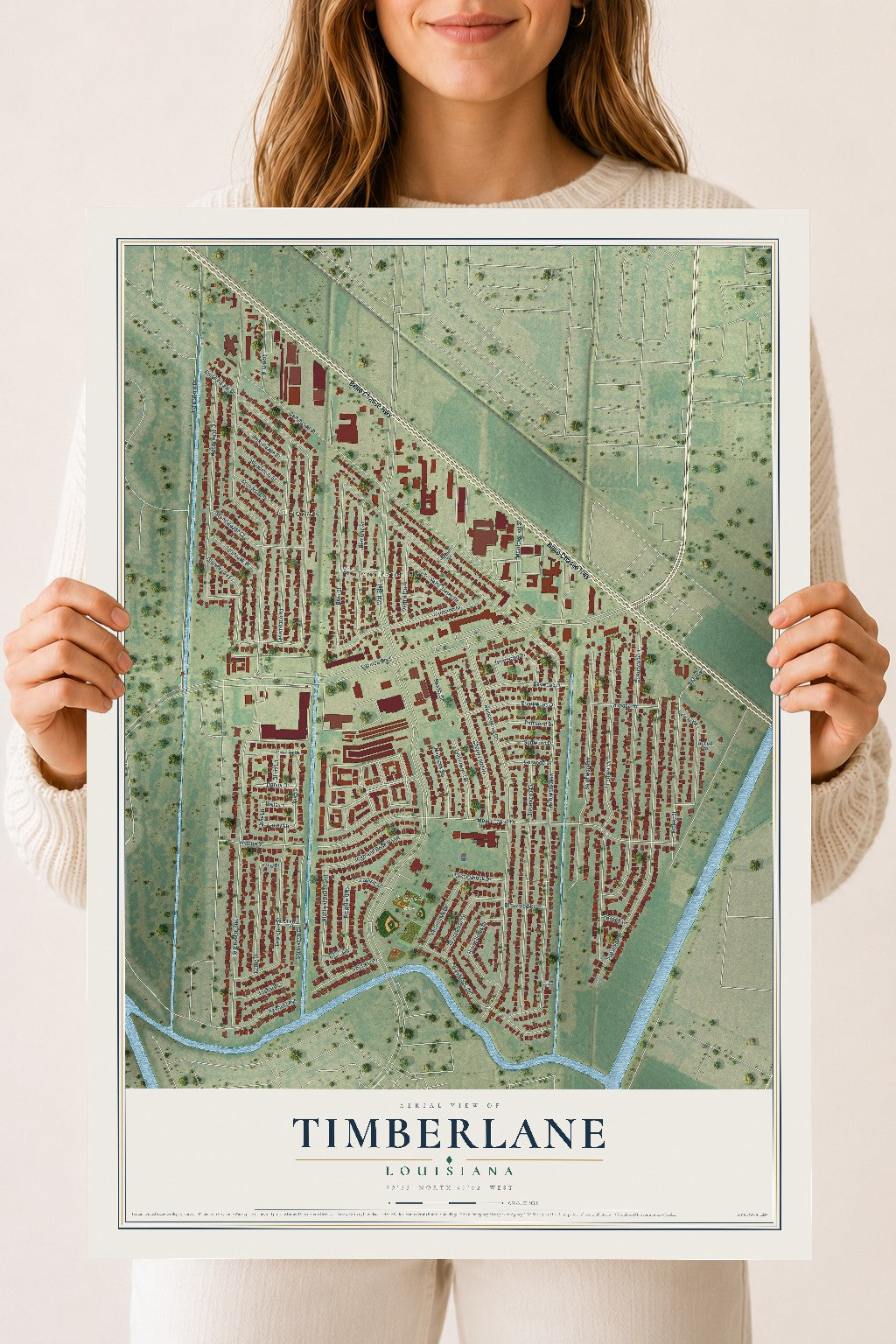 Map of Timberlane, Louisiana, 18 x 24 inch unframed archival matte print