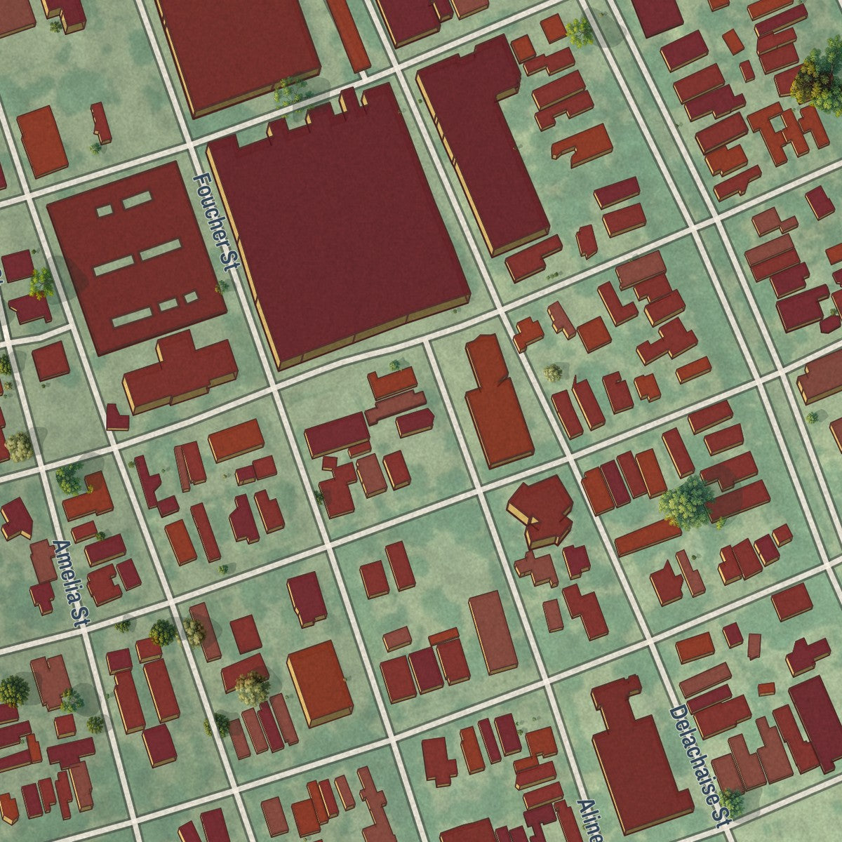 Second close-up of the map of Touro, Louisiana print showing more streets and buildings