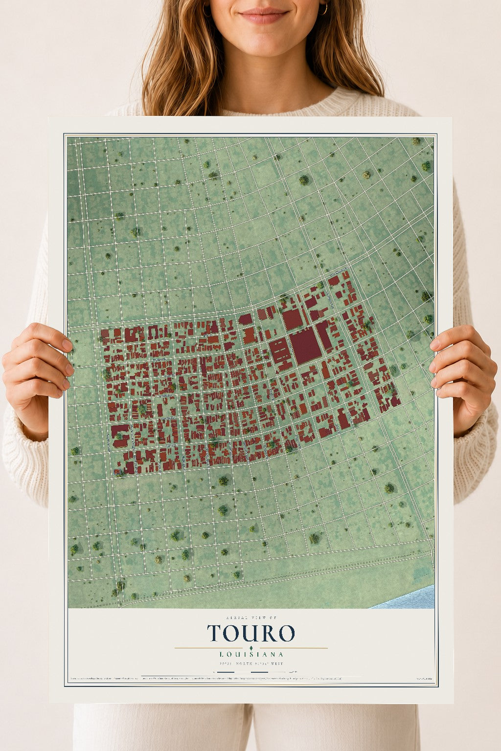 Map of Touro, Louisiana, 18 x 24 inch unframed archival matte print
