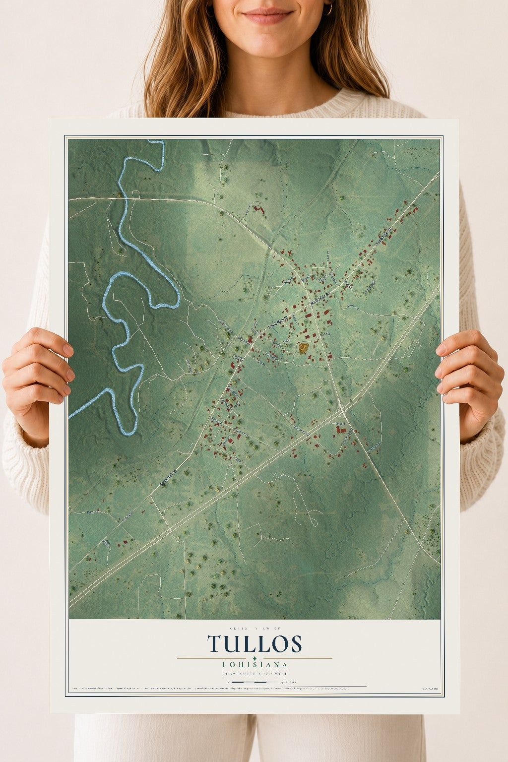 Map of Tullos, Louisiana, 18 x 24 inch unframed archival matte print