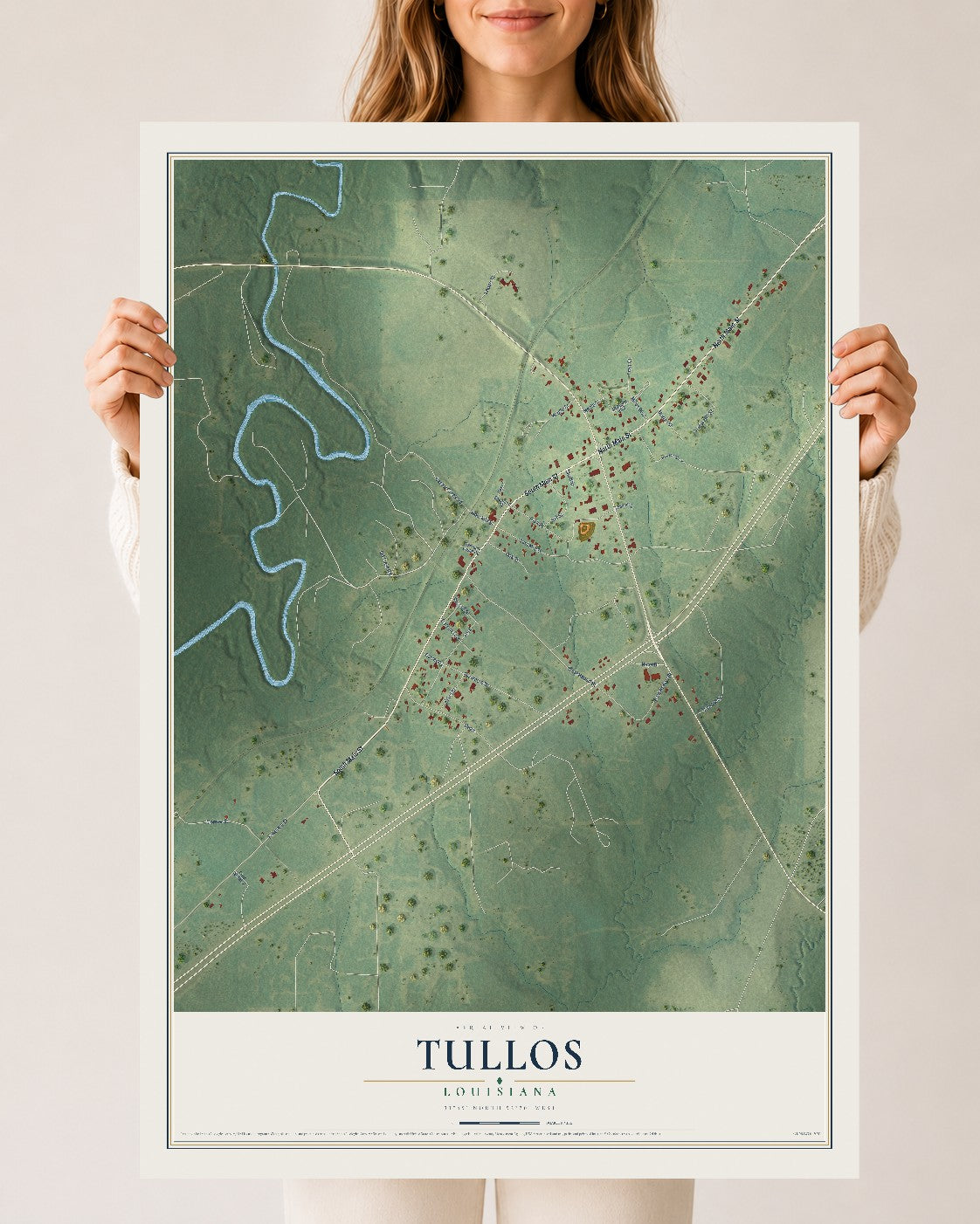 Map of Tullos, Louisiana, 24 x 36 inch unframed archival matte print