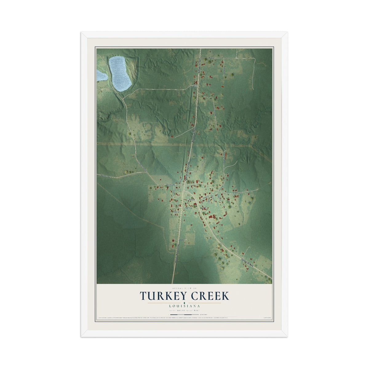 Map of Turkey Creek, Louisiana, 12 x 18 inch print in a white wood frame