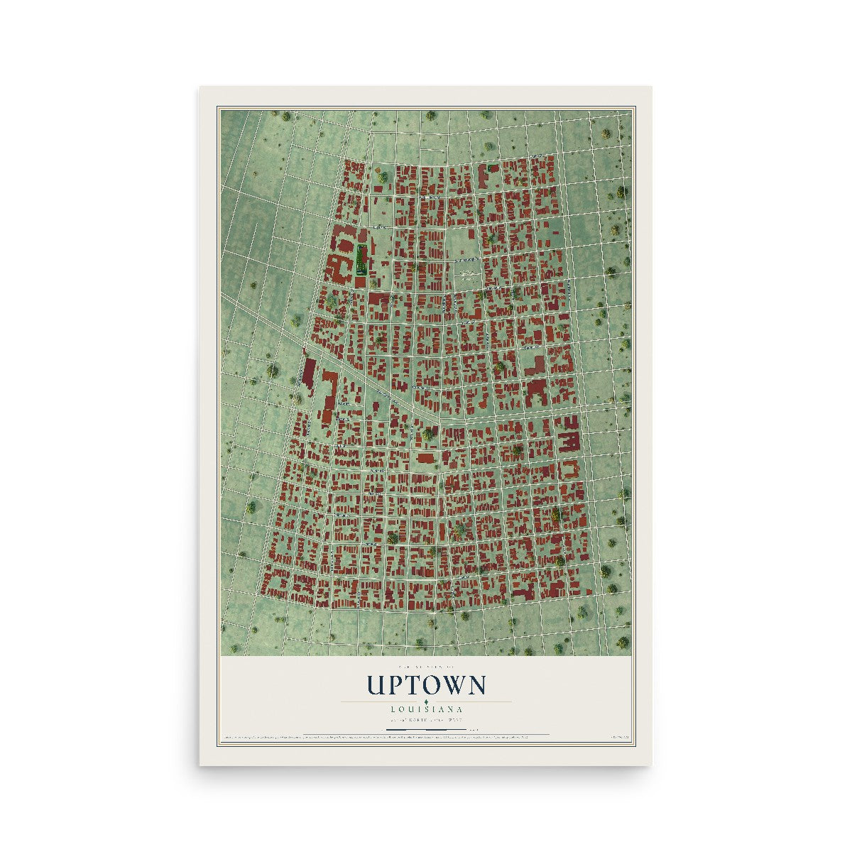 Map of Uptown, Louisiana, 12 x 18 inch unframed archival matte print