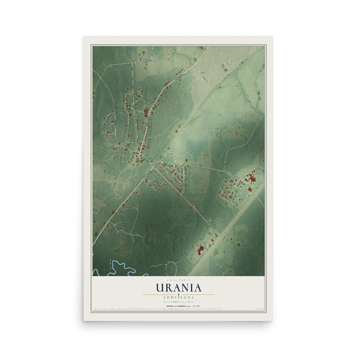 Map of Urania, Louisiana, 12 x 18 inch unframed archival matte print