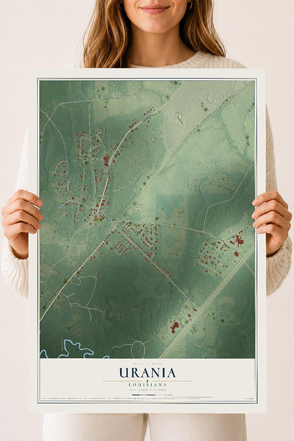 Map of Urania, Louisiana, 18 x 24 inch unframed archival matte print