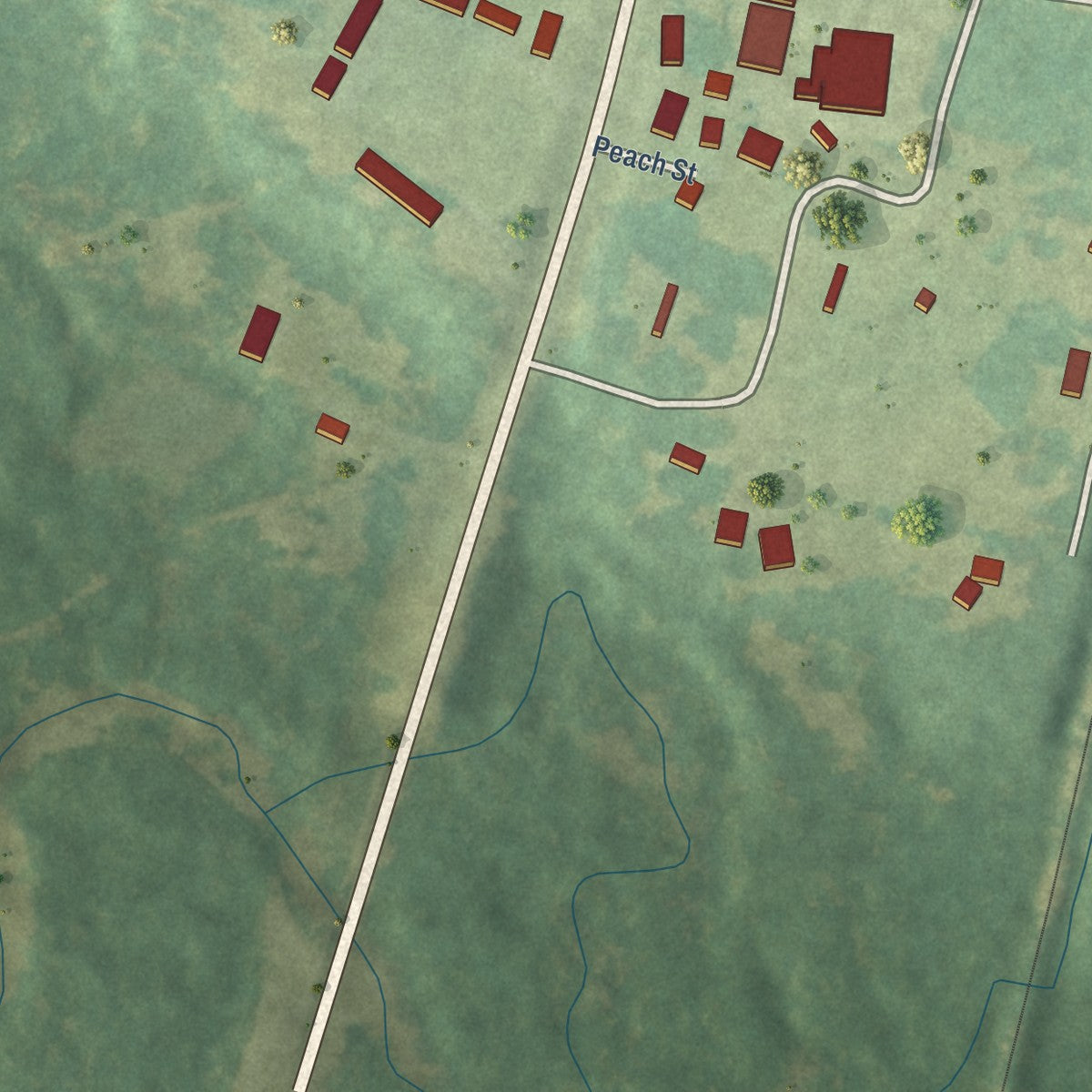 Second close-up of the map of Varnado, Louisiana print showing more streets and buildings