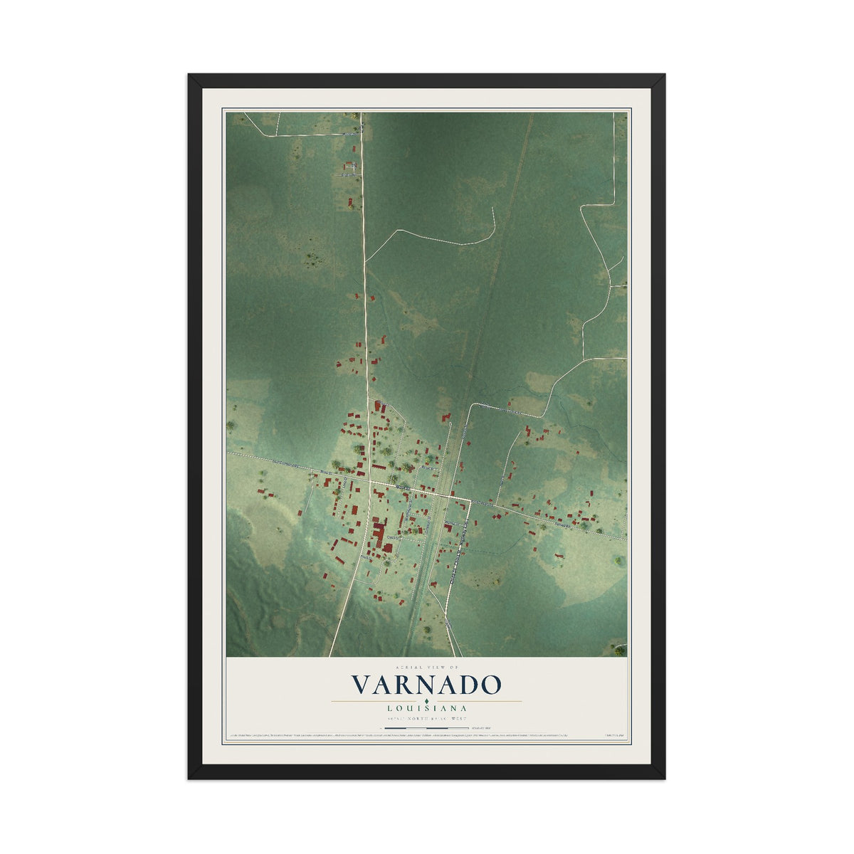 Map of Varnado, Louisiana, 12 x 18 inch print in a black wood frame