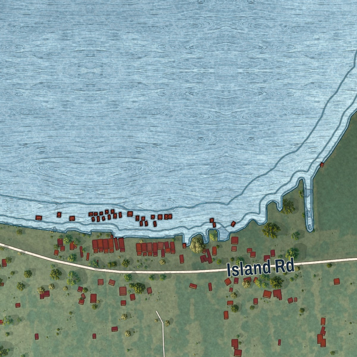 Close-up of the map of Ventress, Louisiana print showing street and building detail