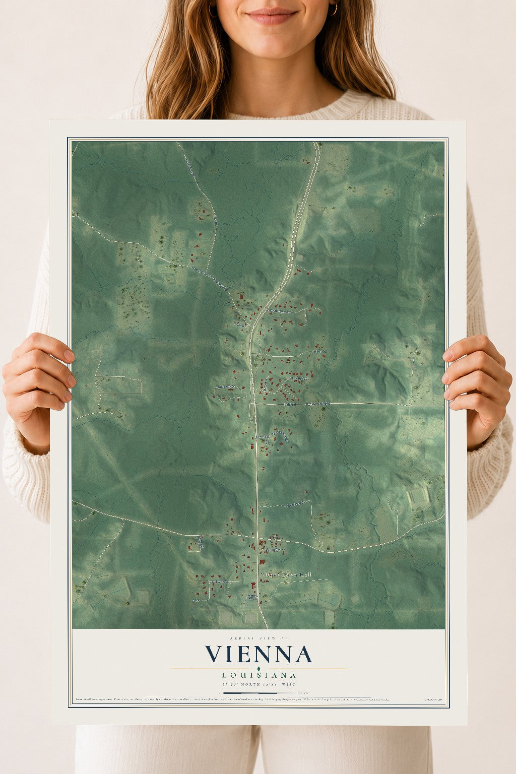 Map of Vienna, Louisiana, 18 x 24 inch unframed archival matte print