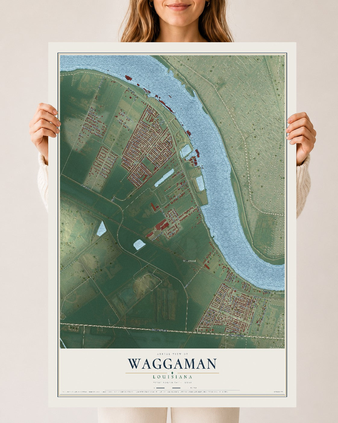 Map of Waggaman, Louisiana, 24 x 36 inch unframed archival matte print
