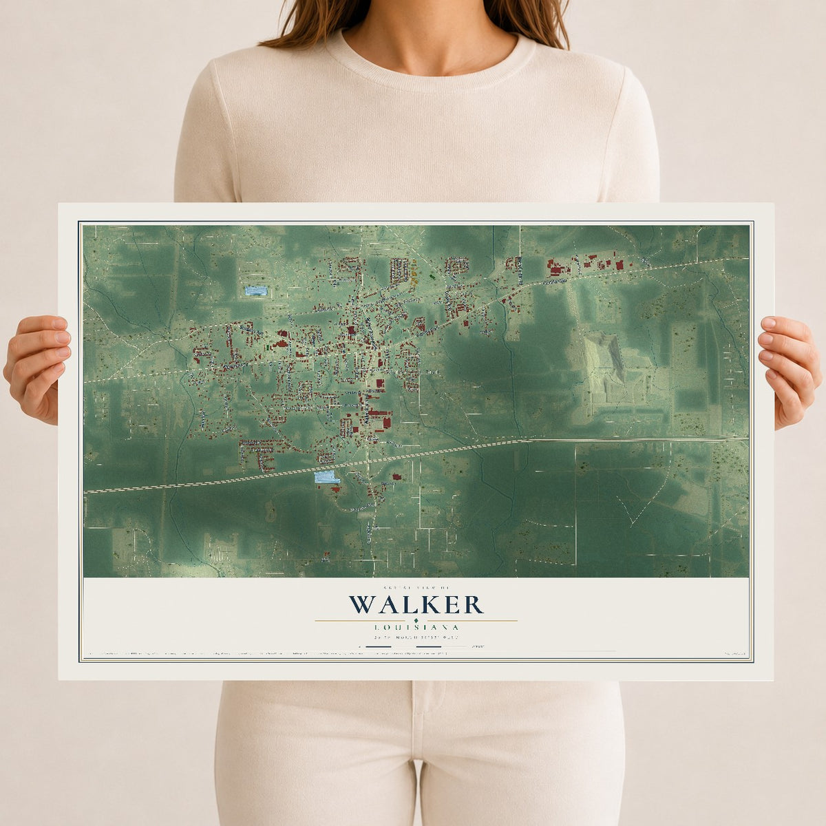 Map of Walker, Louisiana, 12 x 18 inch unframed archival matte print