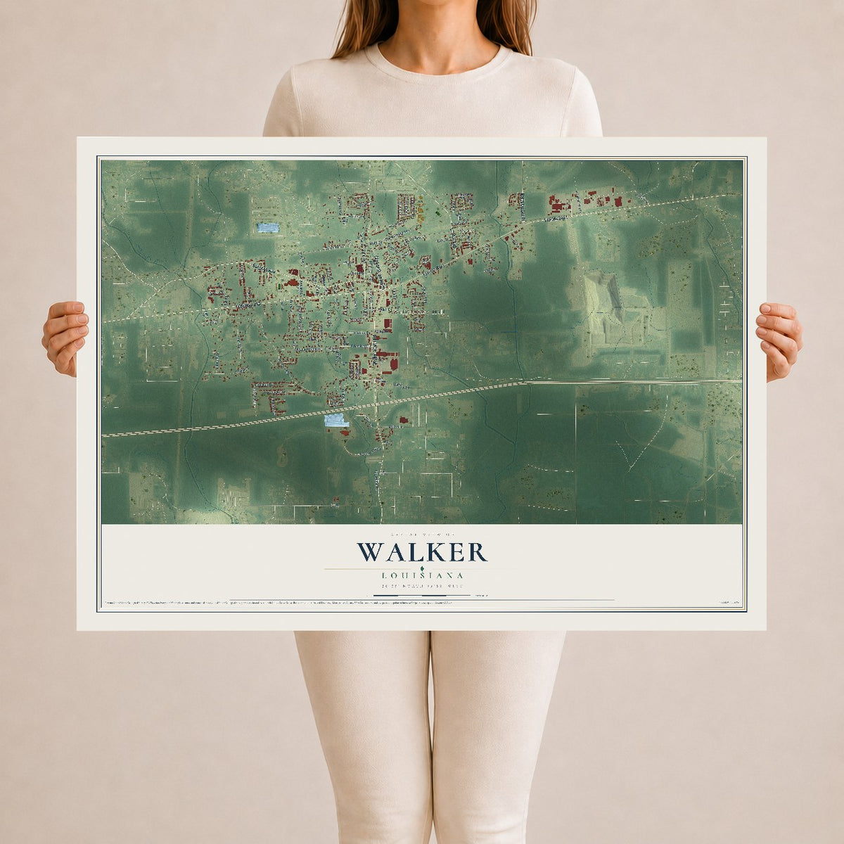 Map of Walker, Louisiana, 24 x 36 inch unframed archival matte print