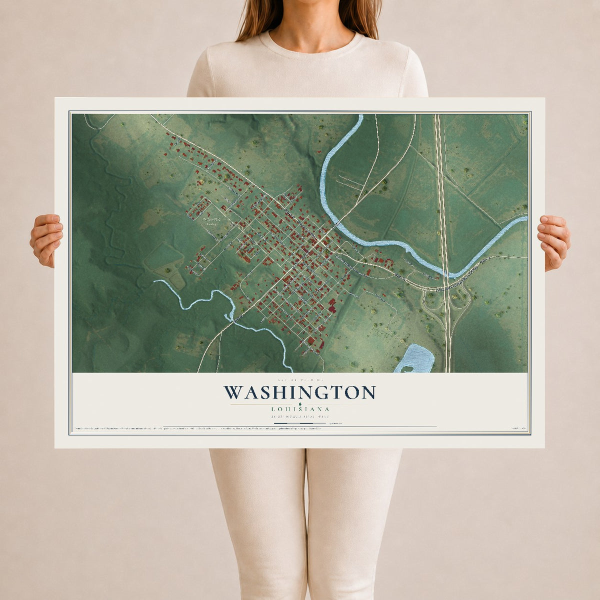 Map of Washington, Louisiana, 24 x 36 inch unframed archival matte print