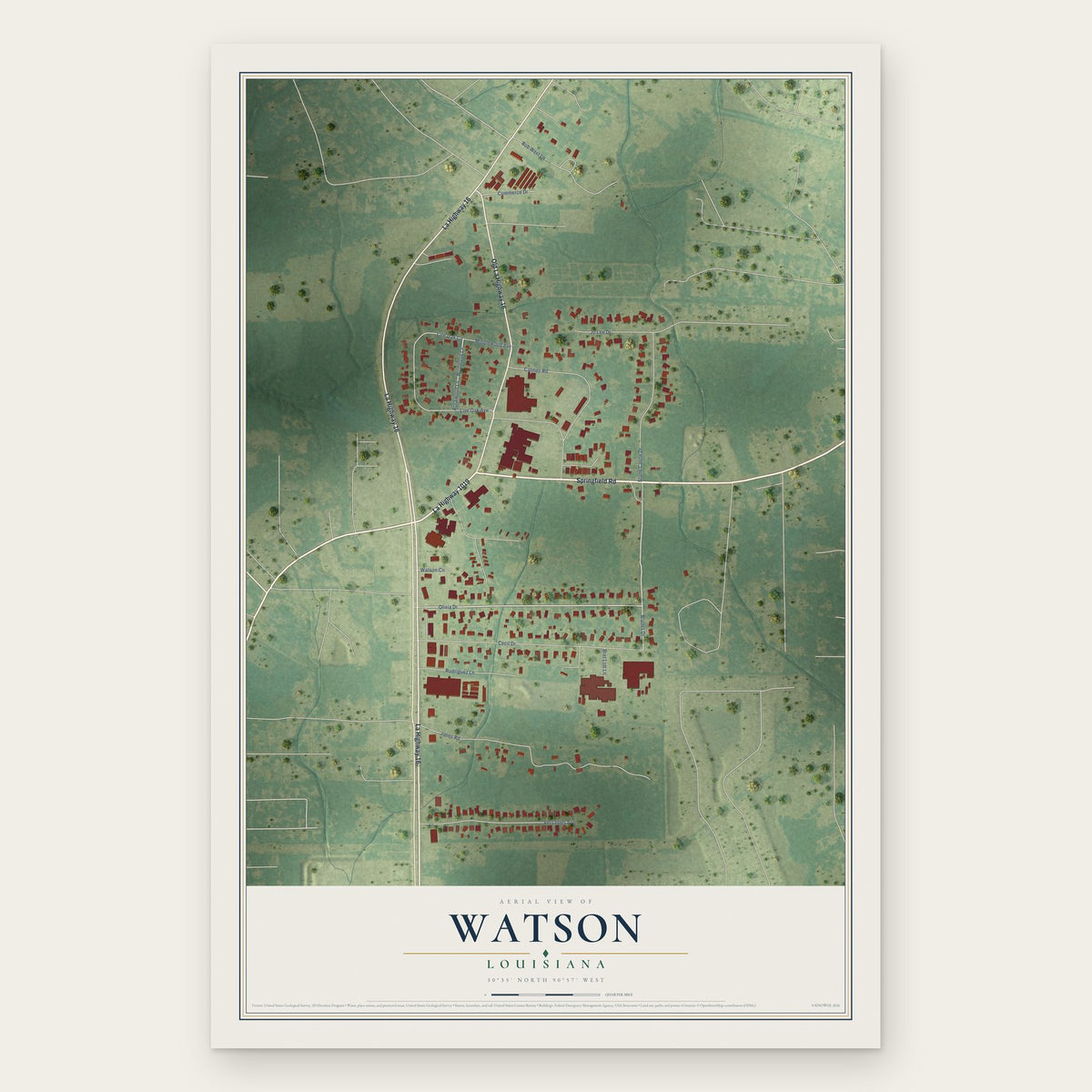 Watson, Louisiana map print, the full design