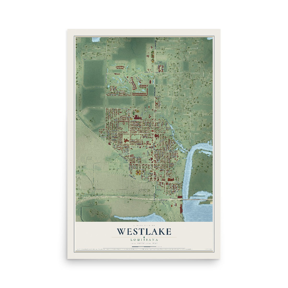 Map of Westlake, Louisiana, 12 x 18 inch unframed archival matte print