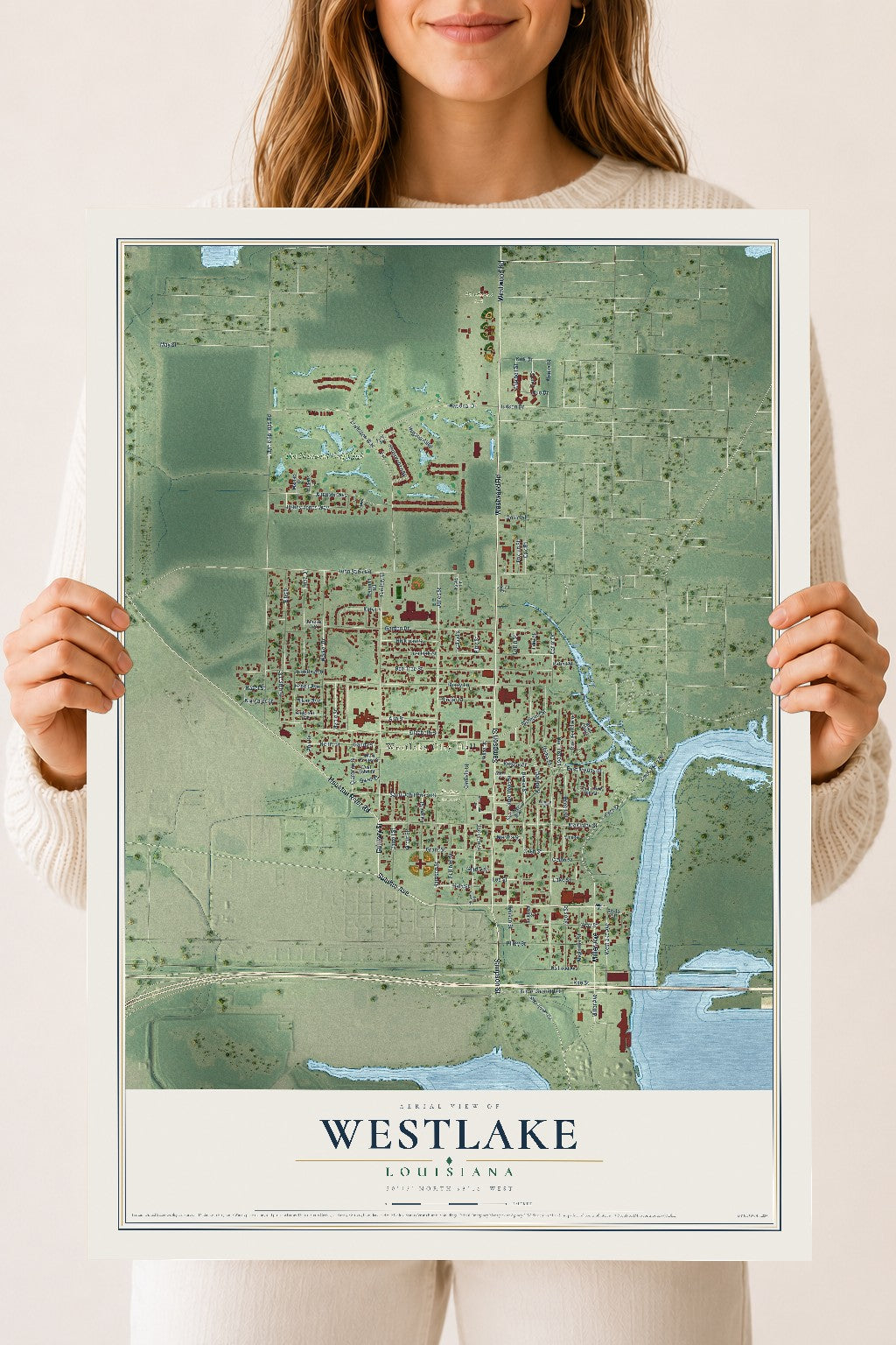 Map of Westlake, Louisiana, 18 x 24 inch unframed archival matte print