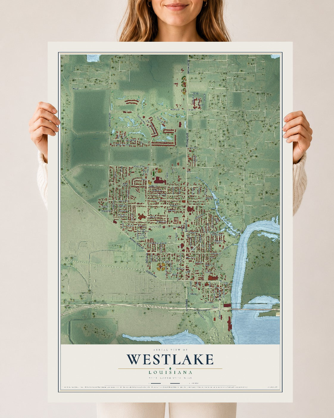 Map of Westlake, Louisiana, 24 x 36 inch unframed archival matte print