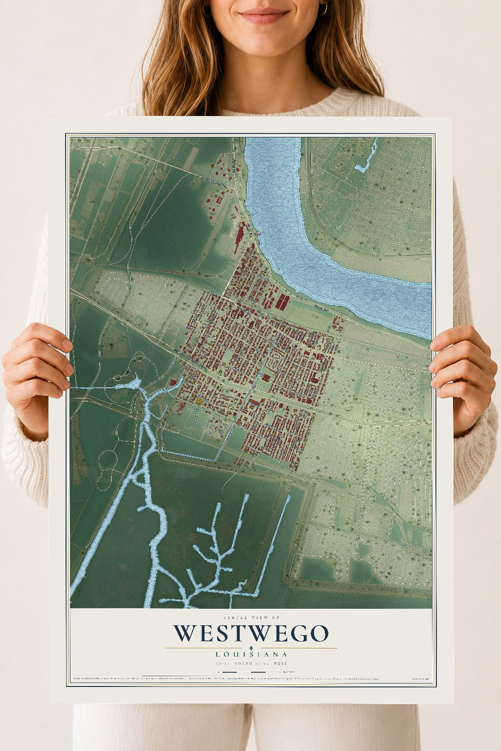 Map of Westwego, Louisiana, 18 x 24 inch unframed archival matte print