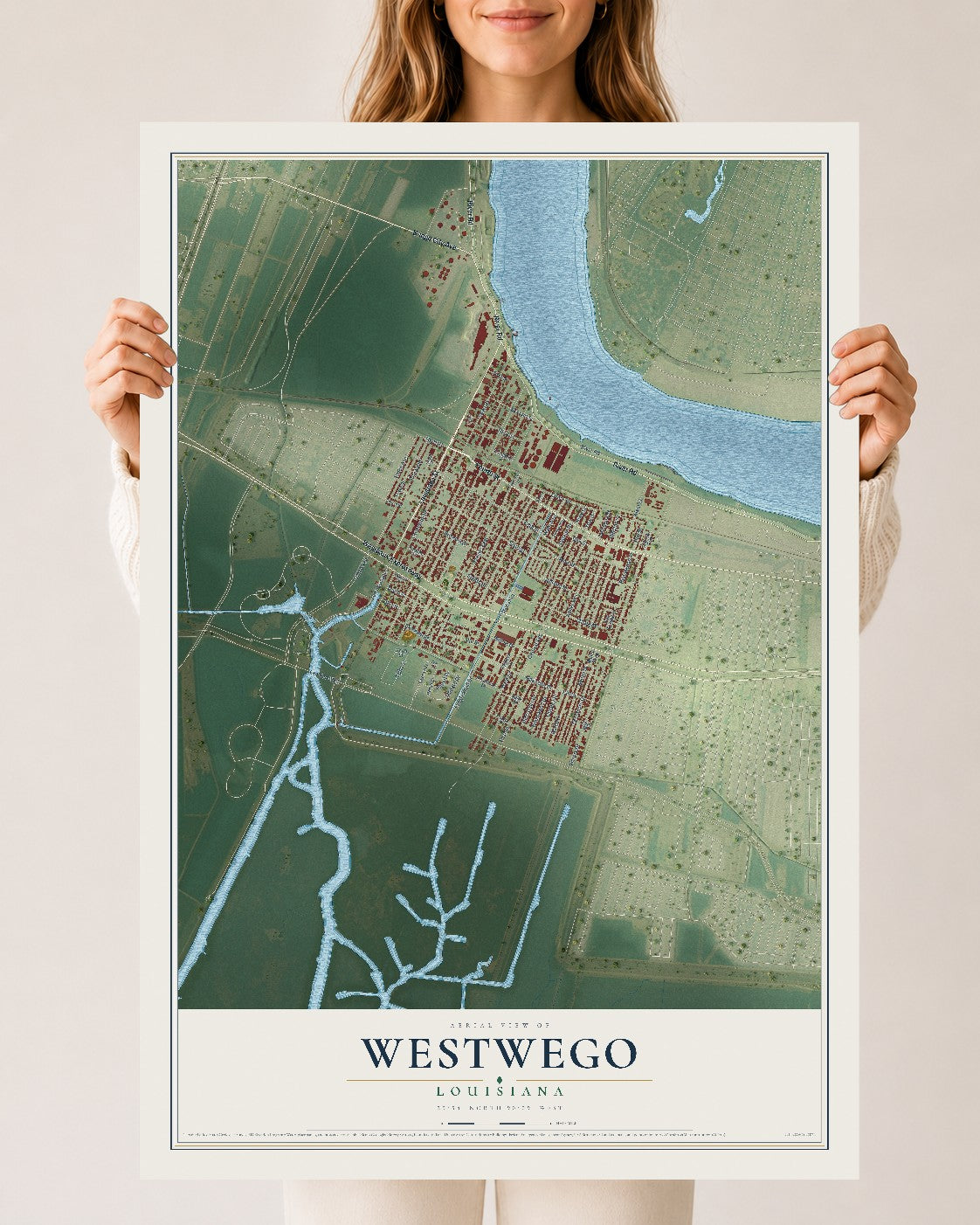 Map of Westwego, Louisiana, 24 x 36 inch unframed archival matte print
