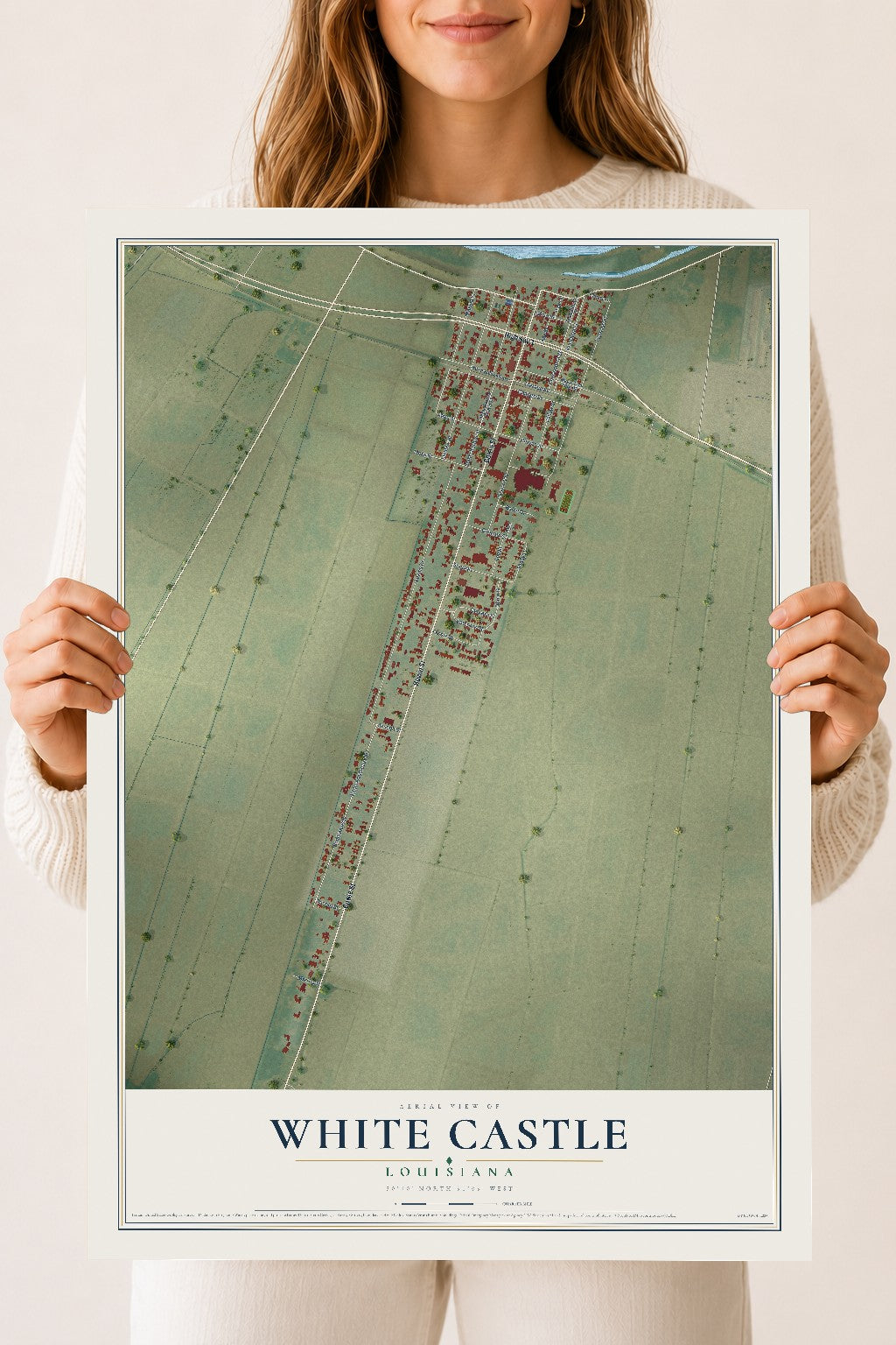 Map of White Castle, Louisiana, 18 x 24 inch unframed archival matte print