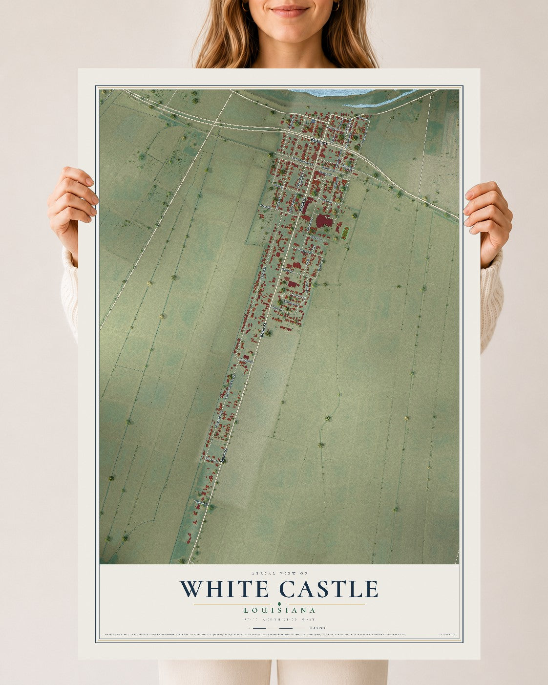 Map of White Castle, Louisiana, 24 x 36 inch unframed archival matte print