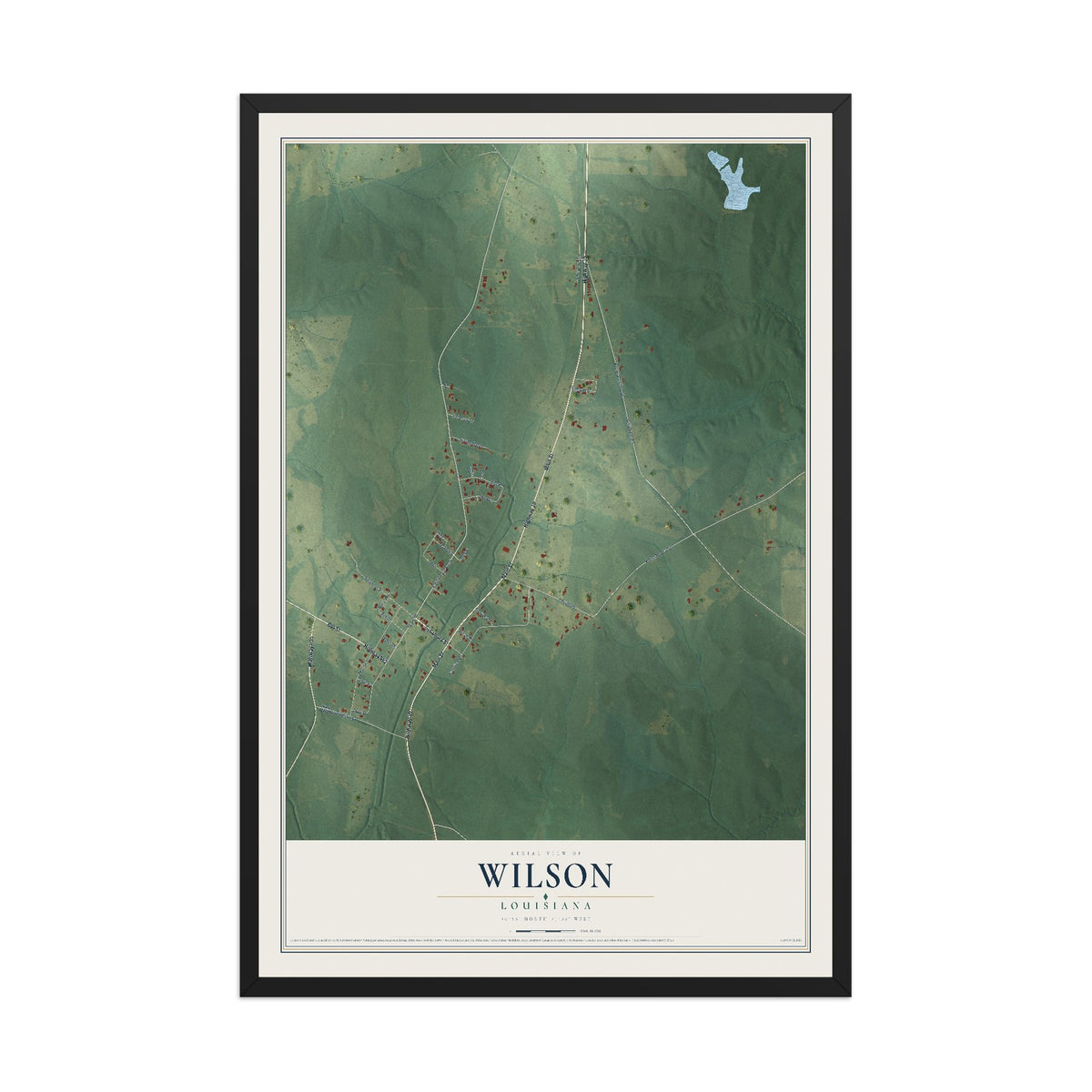 Map of Wilson, Louisiana, 12 x 18 inch print in a black wood frame
