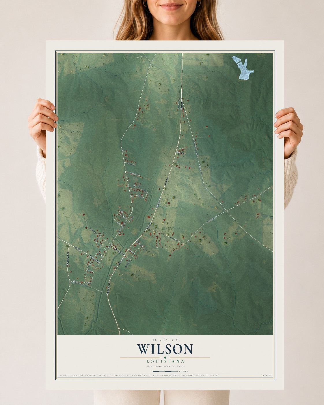 Map of Wilson, Louisiana, 24 x 36 inch unframed archival matte print