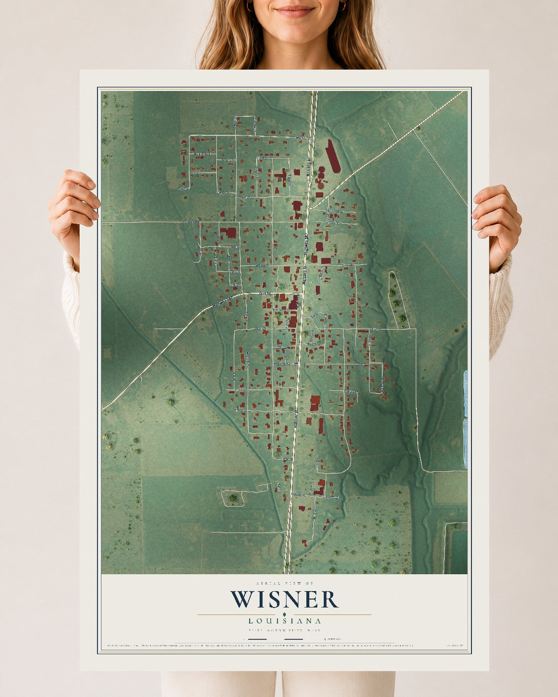 Map of Wisner, Louisiana, 24 x 36 inch unframed archival matte print