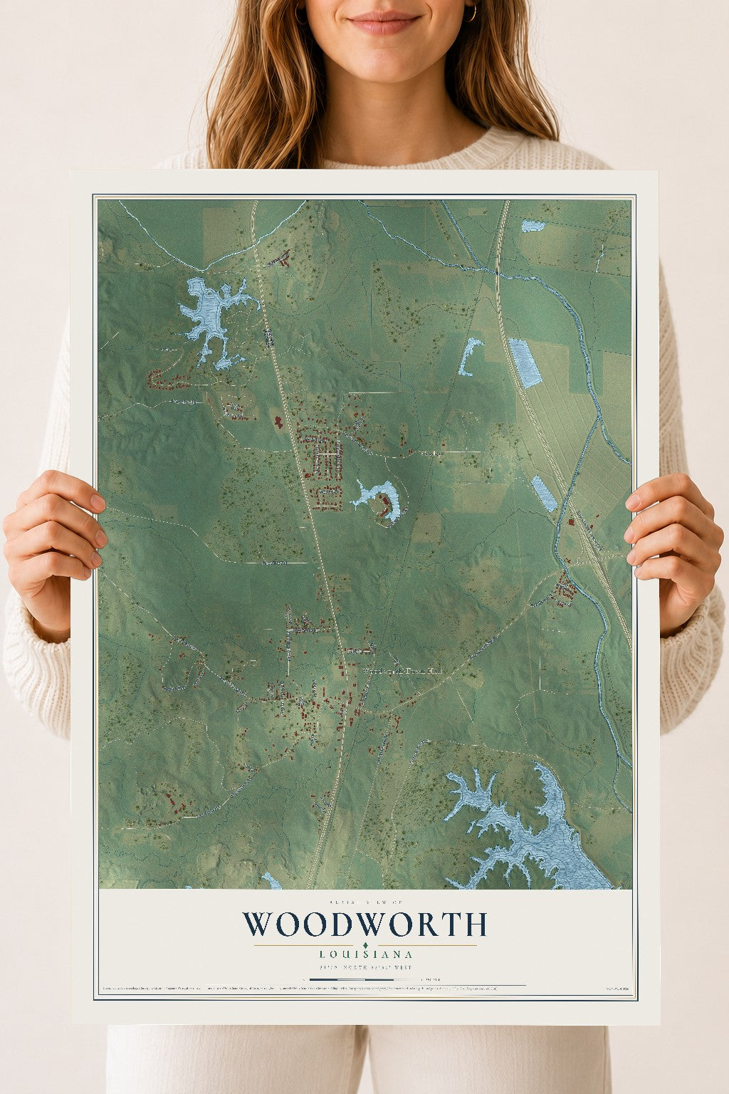Map of Woodworth, Louisiana, 18 x 24 inch unframed archival matte print